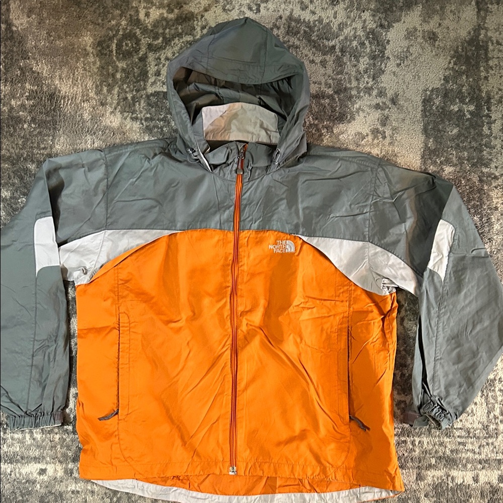 The North Face Vibrant Orange and Gray Full Zip Up Mock Neck Windbreaker